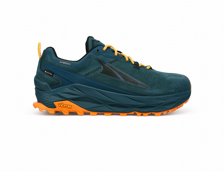 Deep Turquoise / Orange Altra Olympus 5 Low GTX Men's Hiking Shoes | 1394-RJKXU