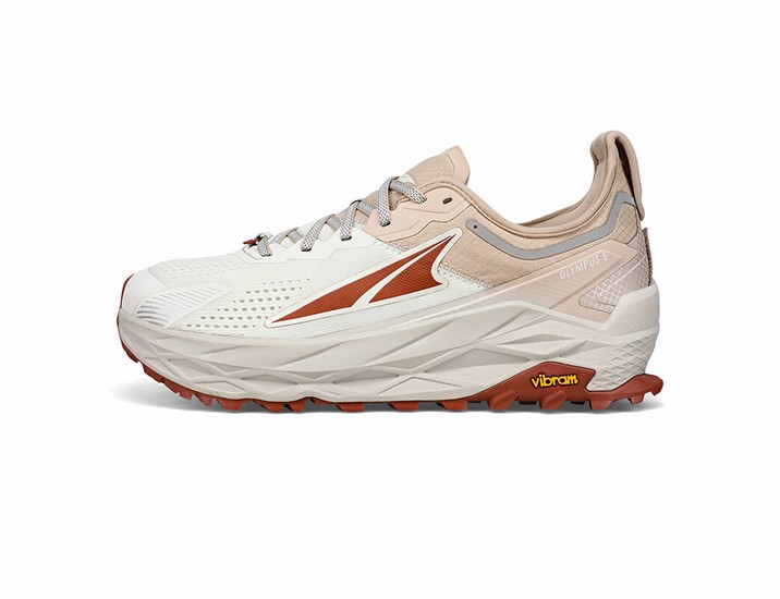 White / Brown Altra Olympus 5 Men's Trail Running Shoes | 8430-LOHKJ