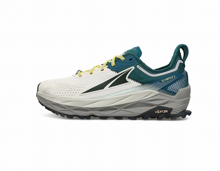 White / Grey / Turquoise Altra Olympus 5 Men's Trail Running Shoes | 4789-CUYGJ