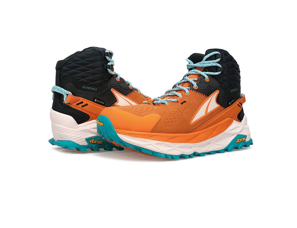 Orange / Black / White / Blue Altra Olympus 5 Mid GTX Women's Hiking Shoes | 7369-YRFAO