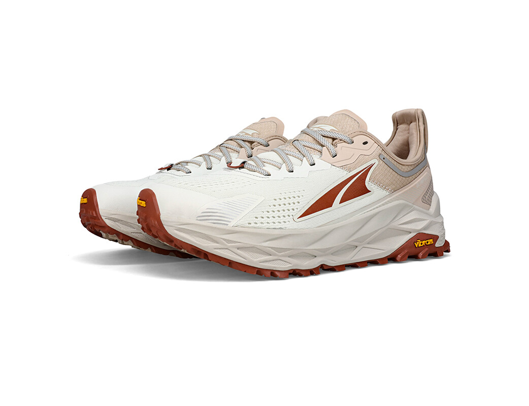 White / Brown Altra Olympus 5 Men's Trail Running Shoes | 8430-LOHKJ