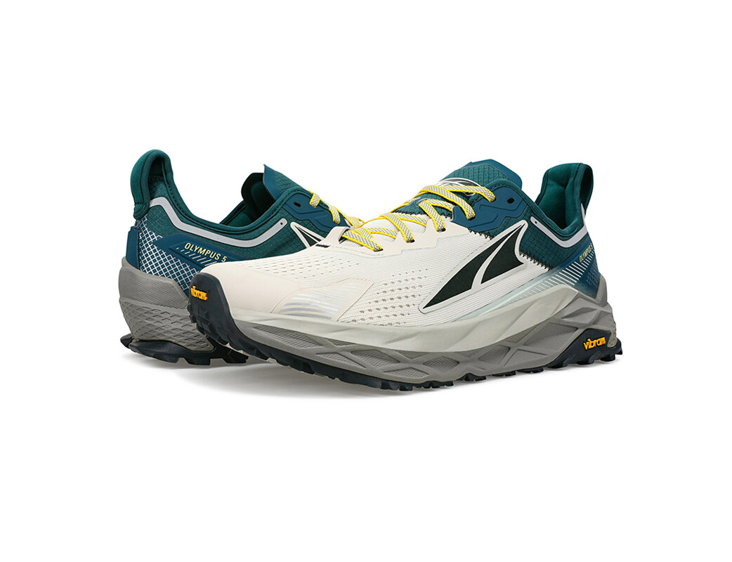 White / Grey / Turquoise Altra Olympus 5 Men's Trail Running Shoes | 4789-CUYGJ